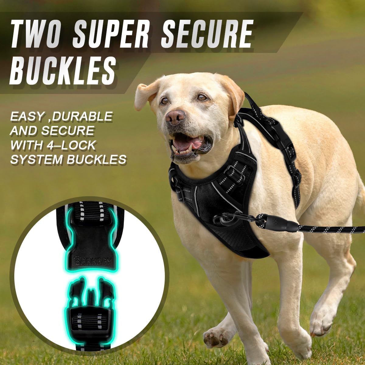 BARKBAY No Pull Dog Harness Front Clip Heavy Duty Reflective Easy Control Handle for Large Dog Walking(Black,XL)