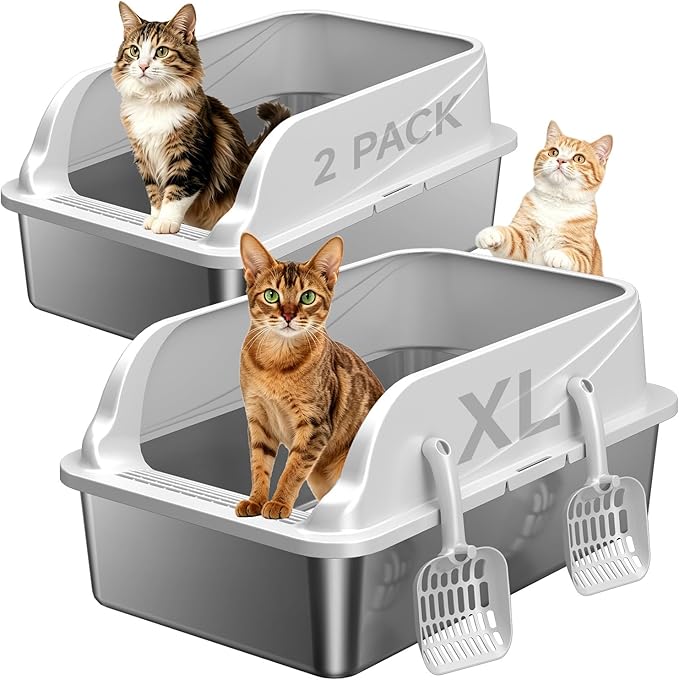 2PACK Stainless Steel Cat Litter Boxes, XL Large Metal Litter Box by KISENG
