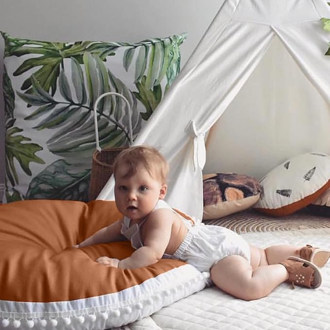 Large Floor Pillow Kids Round Floor Cushion Seating, 35 inches Big Circle Pillow, Round Pillows Seating for Children, Oversized Mat for Reading Nook Teepee Playroom Nursery Canopy Brown