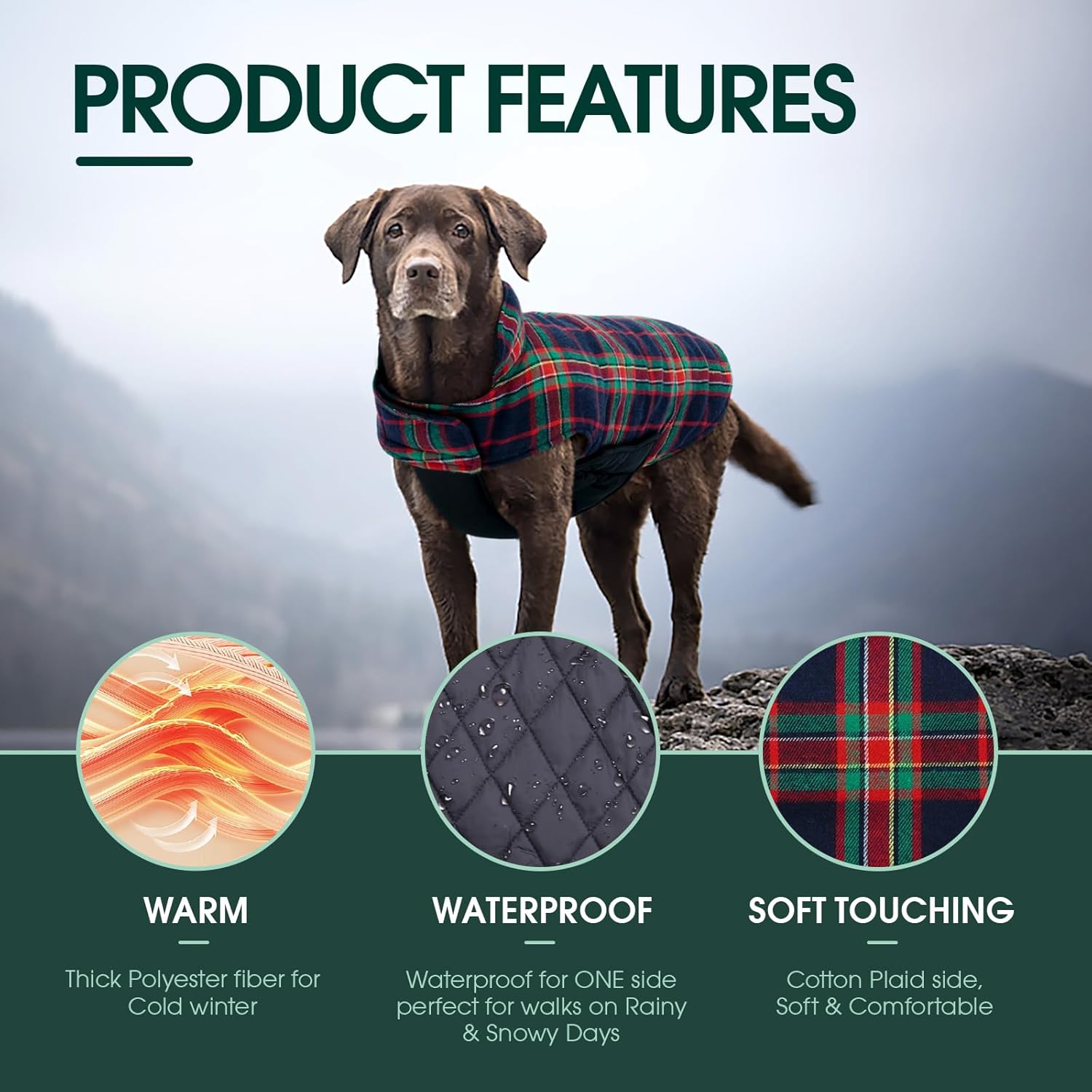Kuoser Waterproof Dog Coat, Reversible Dog Jacket for Large Dogs, Adjustable Durable Doggie Winter Coat for Groowing Puppies Warm Puppy Cold Weather Apparel, RoyalBlue L