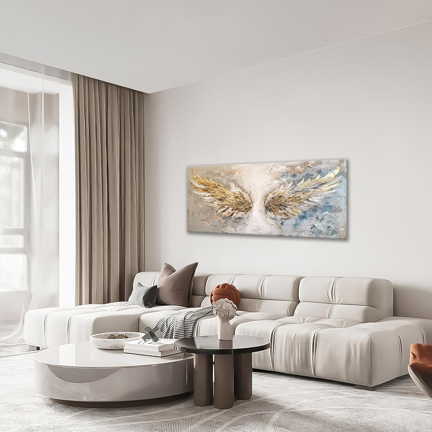 Large Angel Wings Wall Art Golden Abstract Extra Canvas Living Room Pictures Framed Prints Aesthetic Oversize Wall Decor Big Painting Artwork for Bedroom Dining Office Home 60"x30"