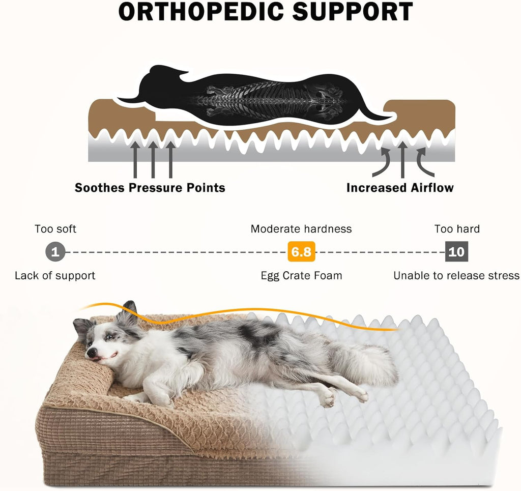 INVENHO Orthopedic Large Dog Dogs, Washable Egg-Crate Memory Foam Dog Couch Bed with Washable Removable Cover, Waterproof Lining and Nonskid Bottom