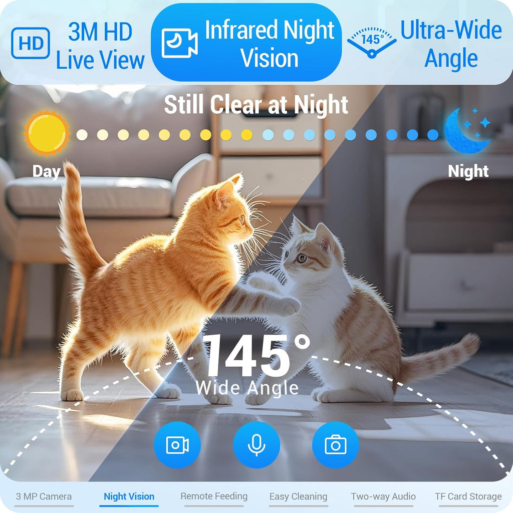 Automatic Cat Feeder with 2K Camera: 5G WiFi Automatic Dog Feeder with Night Vision,Cat Food Dispenser with 7L Large Food Storage Container for Multiple Pet,Detachable for Easy Clean -29 Cup