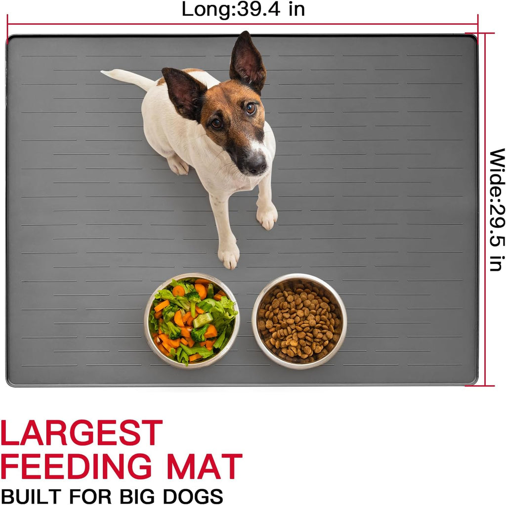 39.4"x29.5" Largest Pet Food Mat, Silicone Dog Mats for Food and Water, Nonslip Pet Feeding Mats for Floors,Dog Cat Bowl Mat with Raised Edges, Gray Green