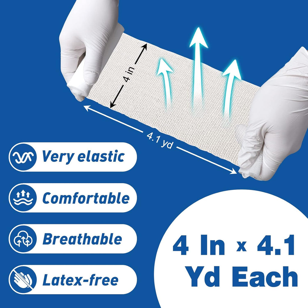 AZEN 96 Pack Gauze Rolls Bandages, 4 in x 4.1 Yards, Premium Medical Supplies & First Aid Supplies, Bandage Wrap Vet Wrap, Mummy Wraps