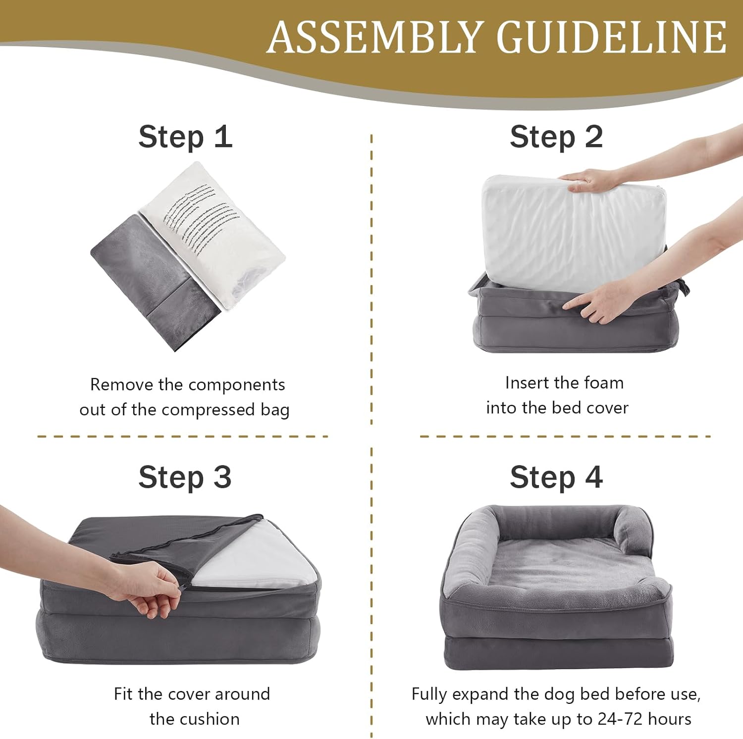 Bedfolks Orthopedic Dog Bed, Waterproof Dog Sofa Bed for Small Dogs & Cats, Egg Foam Pet Couch Bed with Removable Washable Cover and Nonslip Bottom, Dark Grey