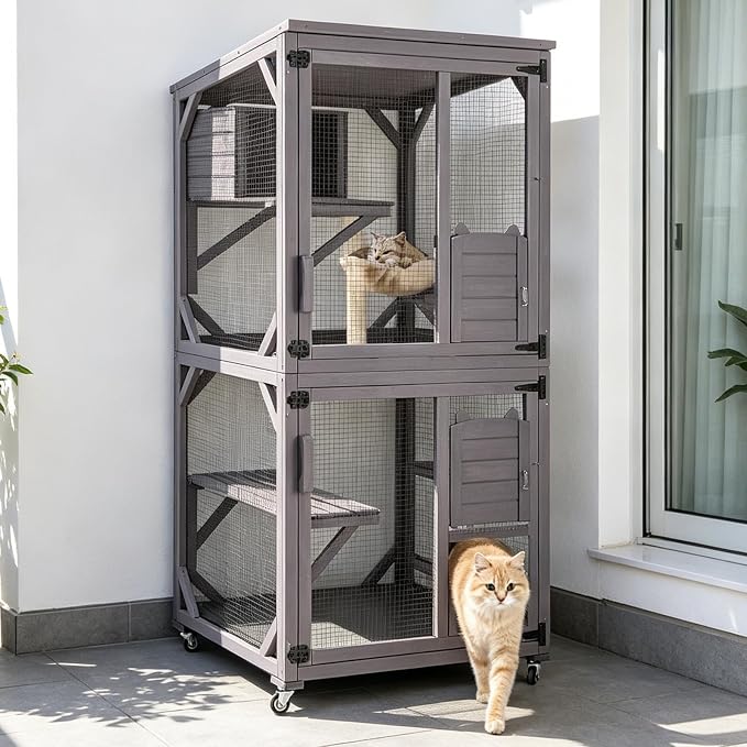 Aivituvin Large Catio Outdoor Cat Enclosure on Wheels, Outdoor Cat House by Aivituvin