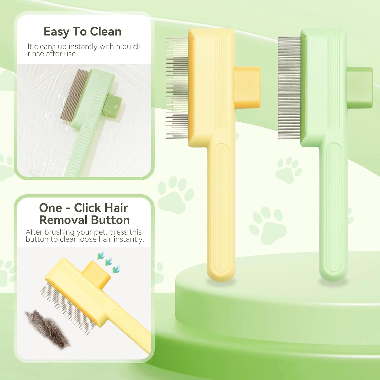 Flea Comb for Cats & Dogs Brush for Shedding Self Cleaning Pet Comb Lice Comb with Long & Short Stainless Steel Teeth Pet Hair Removal Tool 2025