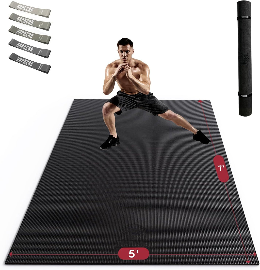 HAPBEAR Extra Large Exercise Mat-7'x5'/6'x8'/6'x9'/6'x10'/6'x12'x8mm(1/3 inch),Non-Slip, Ultra Durable, Thick Workout Mats for Home Gym Flooring Cardio, Yoga Mats for Fitness, High-Density Exercise Mat, Shoes-Friendly