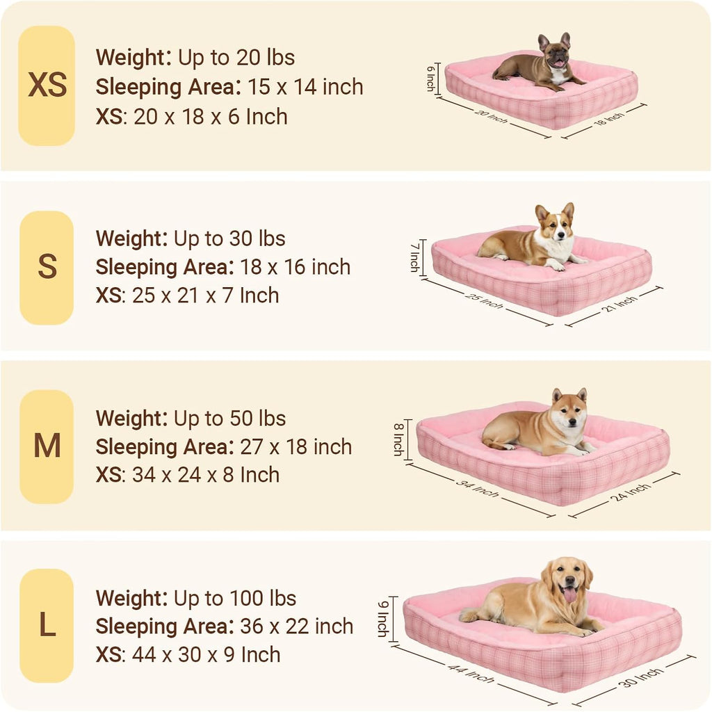 MIHIKK Rectangle Dog Beds for Extra Large Dogs & Cats, Orthopedic Sleeping Pet Bed for Couch with Durable Puppy Cuddler and Anti-Slip Bottom Machine Washable 44 * 30 Inch (Pink)
