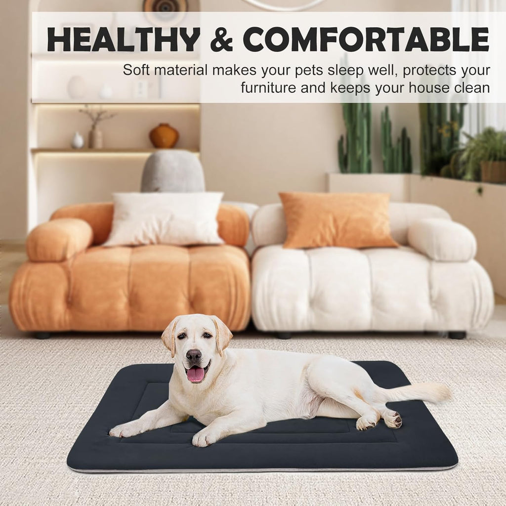JoicyCo Soft Dog Bed Crate Pad Mat, 48 in Non-Slip Bottom Washable for Extra Large Dogs, Pet Mattress Kennel Pad, Dark Gray