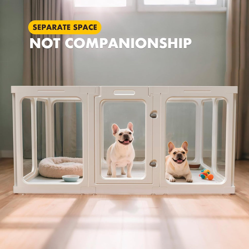 Acrylic Dog Playpen-Clear Dog Play Pen Indoor for Puppy-24”H 10Panels Transparent Pet Fence for Small Animals Rabbit Cat Ferret Whelping Crate Enclosure Cage Kennel with Easy Assembly