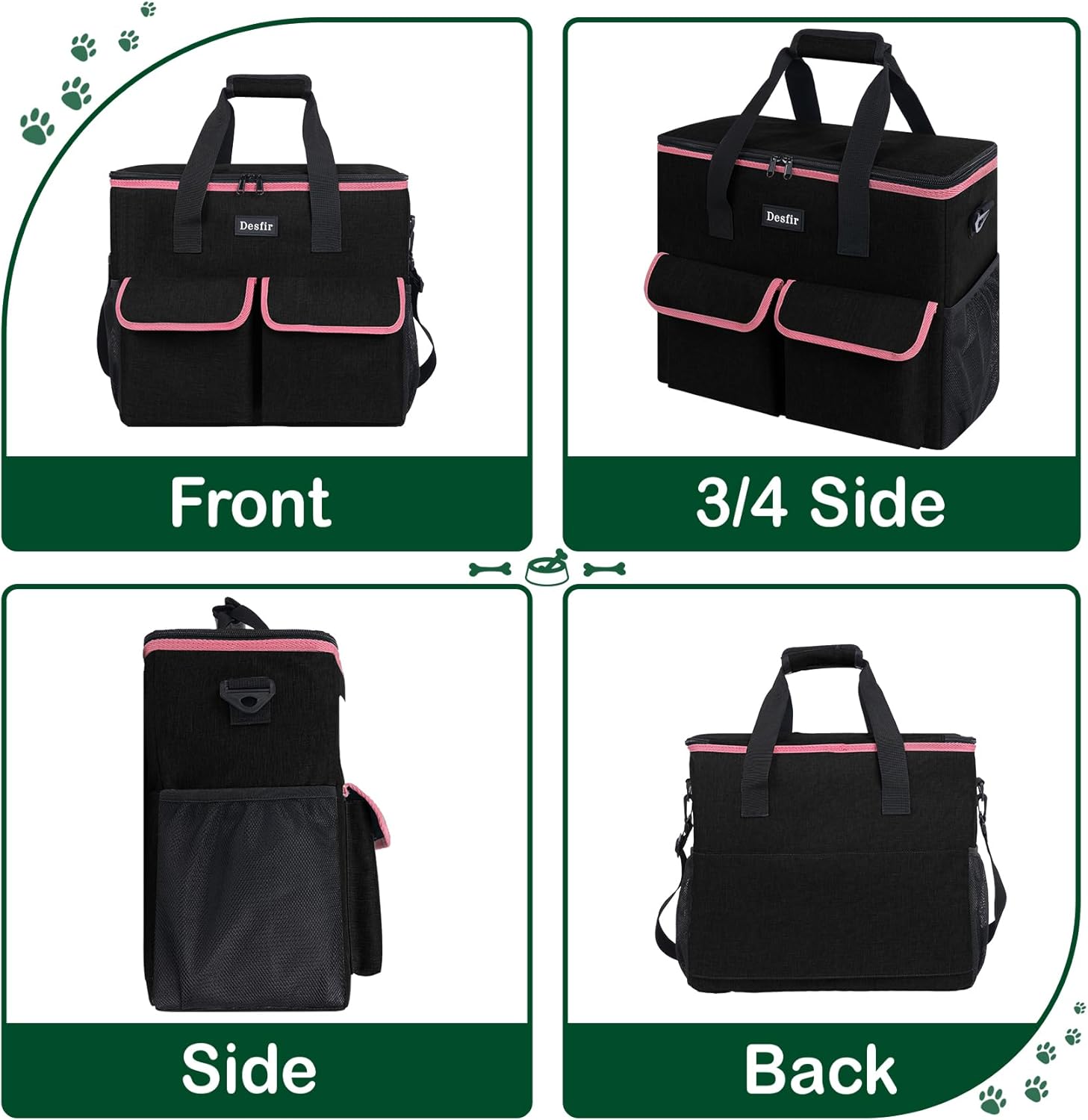Large Pet Travel Bag Organizer - Dog & Cat Tote with Food Containers, Bowls, Feeding Mat, Perfect for Camping, Hiking (Multi-Pocket Design)