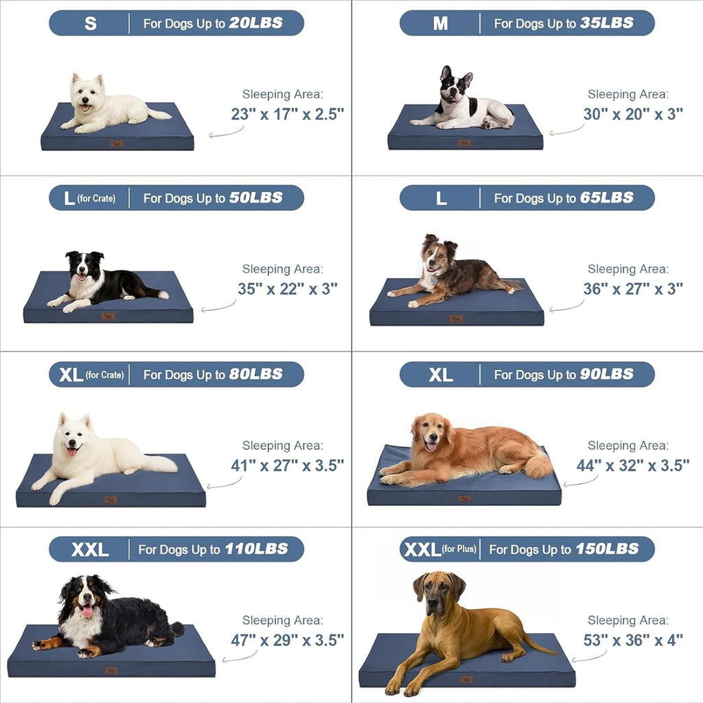 Outdoor Extra Large Dog Bed, Jumbo Waterproof Dog Bed for Large Dogs, Orthopedic Egg Foam Pet Bed Mat with Removable Oxford Cooling Cover, Navy