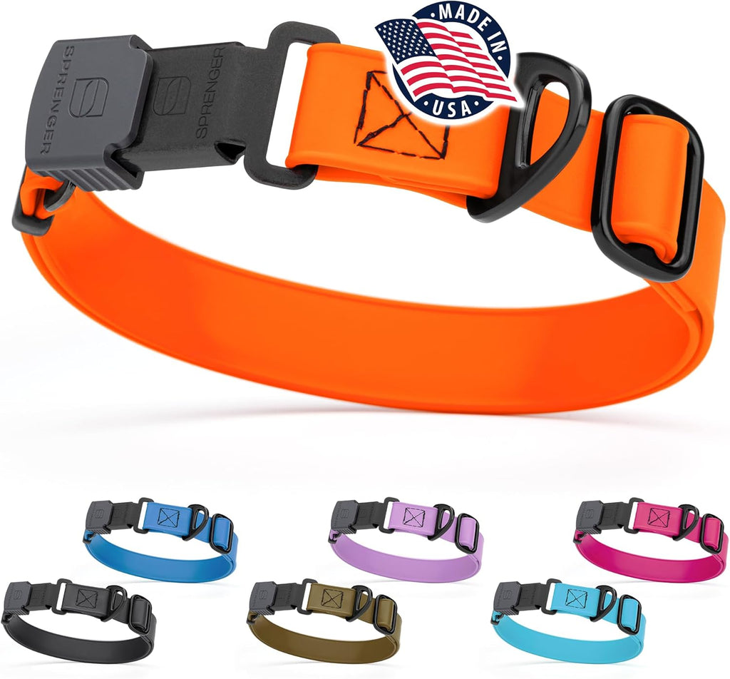 Dogline Biothane Waterproof Dog Collar with Herm Sprenger Black Stainless Steel Quick Release Buckle – Heavy Duty Tactical Durable Collar for Dogs – Comfortable and Safe Pet Collar W1 L 15-25" Orange