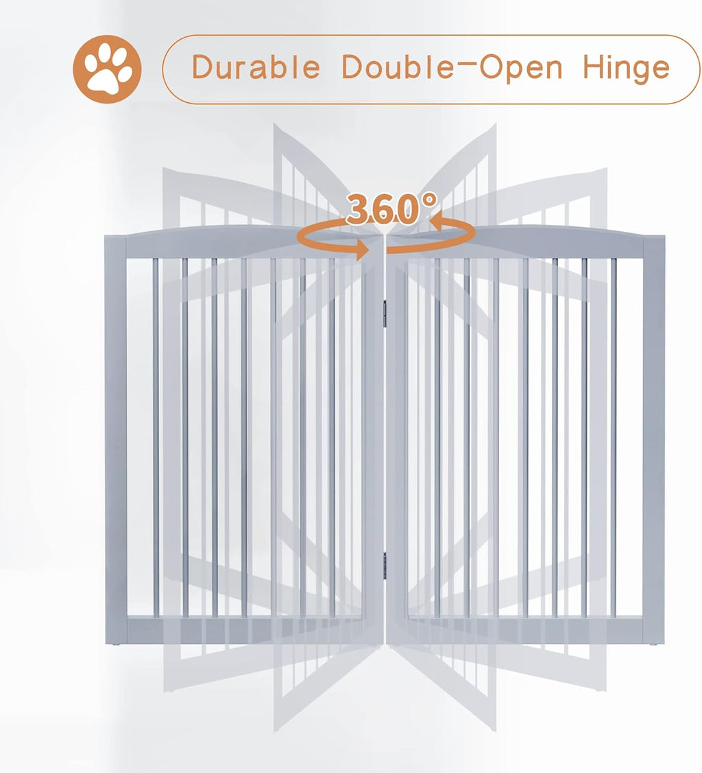 Freestanding Wooden Pet Gate - Foldable Indoor Dog Gate, 80 Inch Wide, 4 Panels, Grey