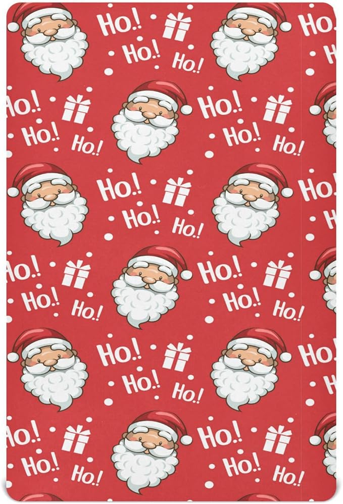 Christmas Santa Hohoho Crib Sheets Soft Breathable Fitted Baby Playard Sheets Mattress Cover for Girl Boy, 39" x 27" x 5"