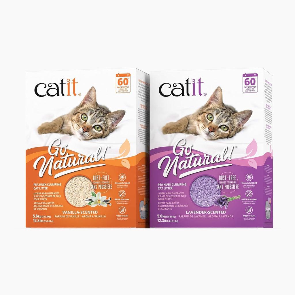 Catit - Go Natural Pea Husk Clumping Cat Litter - Lightweight, Dust Free, Easy Cleaning & Scooping, Flushable Kitty Litter with Odor Control & Subtle Fragrance - 12.3 Lbs, Lavender Scented