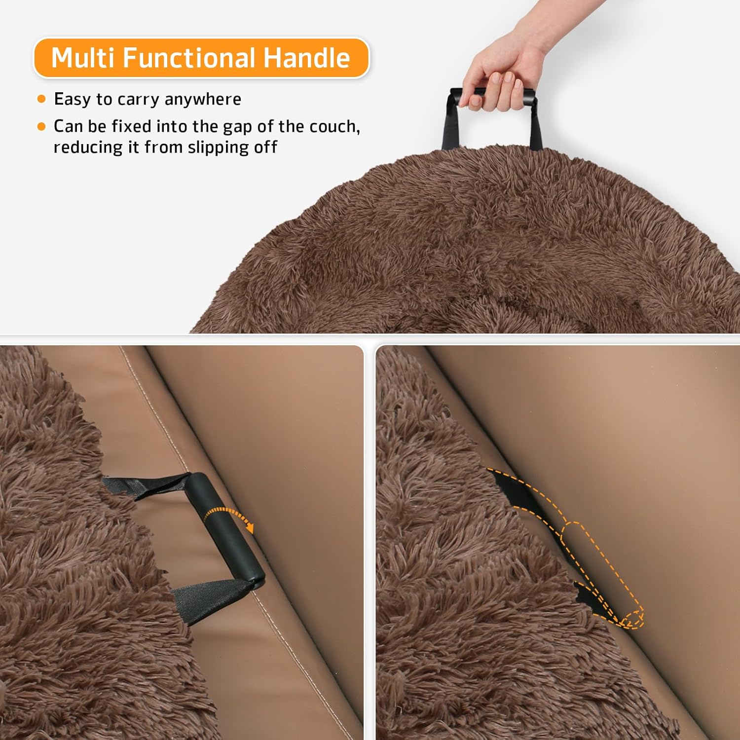 GGIB Calming Dog Bed Fluffy Plush Dog Mat for Furniture Protector with Removable Washable Cover for Large Medium Small Dogs and Cats (Large, Coffee)