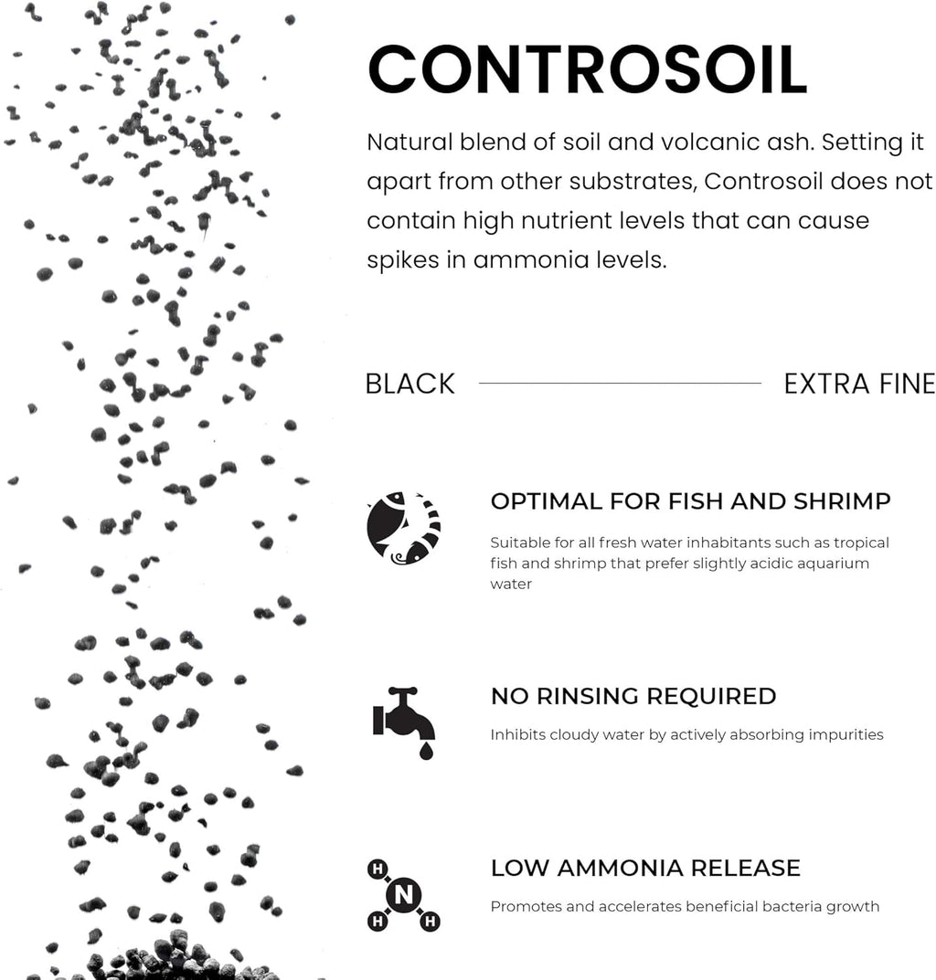 Ultum Nature Systems Controsoil - Freshwater Aqua Soil Substrate for Fish, Shrimp, Live Plant Propagation and Aquascaping - 6.8pH Low Ammonia, Volcanic Ash - Black, Extra Fine (3 Liter | 6LB)