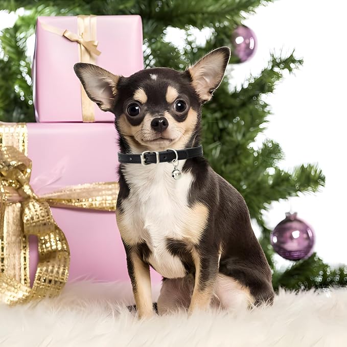 Gold Puppy Collar with Bell, Soft Pu Leather Cat Collars Adjustable Buckle - Image 2