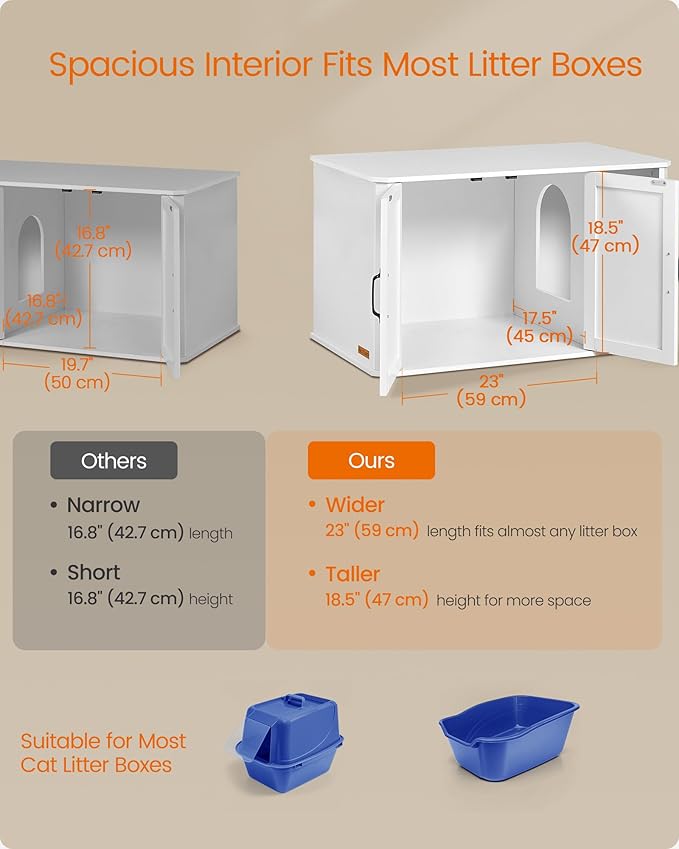 Feandrea Litter Box Enclosure, Modern Cat Litter Box Furniture Hidden, Front - Image 4