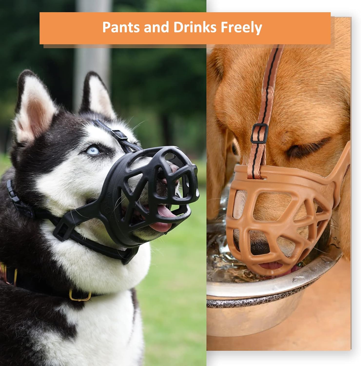 BARKLESS Dog Muzzle, Basket Muzzle for Biting, Chewing and Scavenging, Humane Cage Mouth Cover, Perfect for Grooming and Training Small, Medium, Large Aggressive Reactive Dogs (M, Brown)