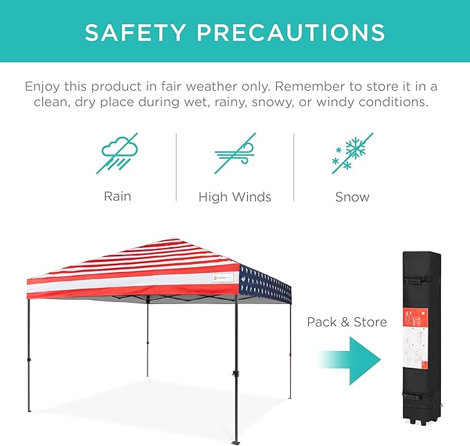 Best Choice Products 10x10ft 1-Person Setup Pop Up Canopy Tent Instant Portable Shelter w/ 1-Button Push, Case, 4 Weight Bags - American Flag