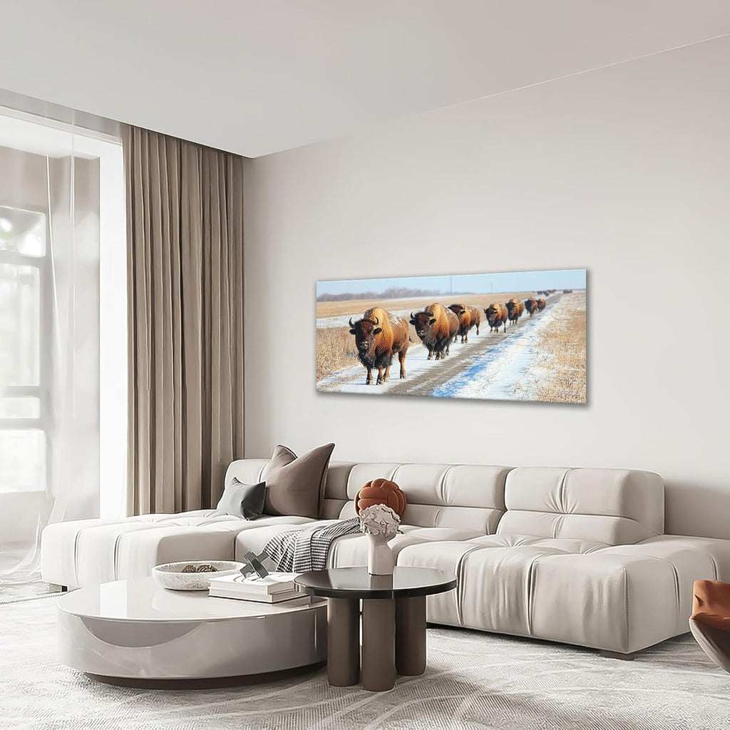 Quorin American Bison Large Wall Art Rural Country Landscape Pictures Wild Animal Wall Decor Nature Canvas Print Painting Artwork for Bathroom Living Room Bedroom 30"x60"