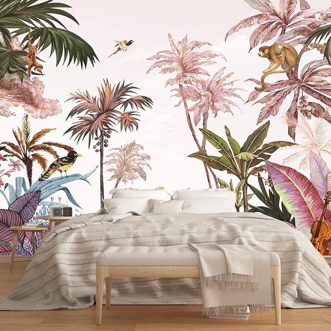 Tropical Wallpaper Botanical Palm Leaf Wall Mural Jungle Forest Rainforest Mural Wallpaper(Not Peel n' Stick)