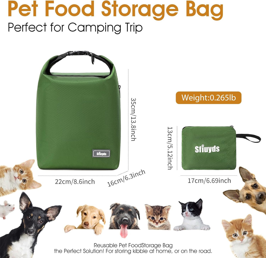 Dog Food Travel Bag with 2PCS Collapsible Dog Travel Bowls,Air Tight Dog Food Storage Container(Green, Small)