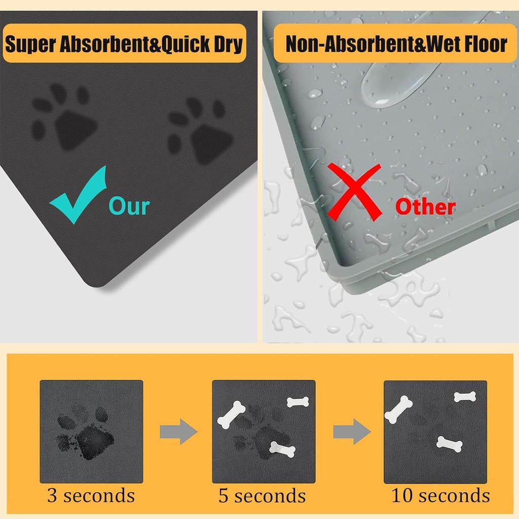 Pet Feeding Mat Dog Cat Food Mat for Floors Waterproof Food and Water Bowl Mats for Indoor Absorbent Non-Slip Dog Food Mat Quick Dry Pet Food Mats 12x20in Light Gray