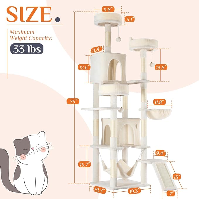 DUMOS Tall Cat Tree 75 Inch, Large Multi-Level Cat Tree Tower - Image 2