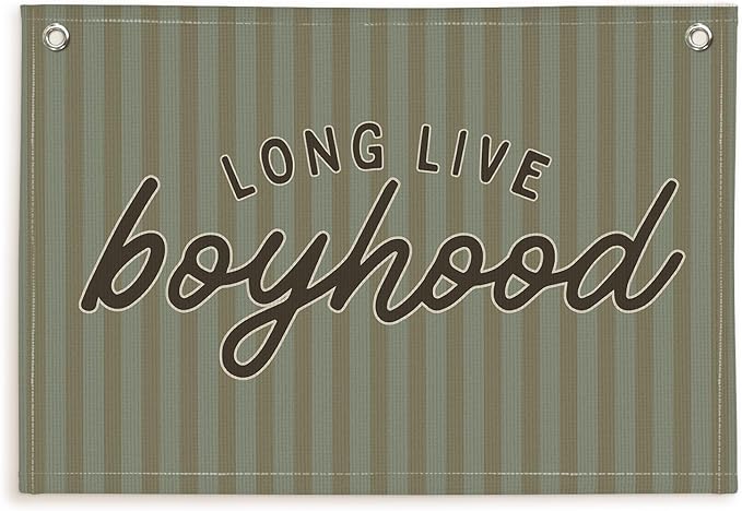 Lacama Green Long Live Boyhood Boys Room Decor, Boy Nursery Decor, Canvas Banner Wall Hanging Banner Flag Decor for Nursery Playroom Toddler Room, Boys Kids Rooms Decor, 30x20 Inch