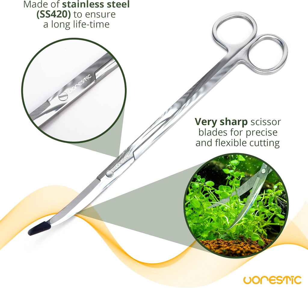 6Pcs Aquascape Tools, Terrarium Tools, Aquarium Kit with Stainless Steel Aquarium Tweezers Extra Long, Aquarium Scissors, Algae Scraper, and Spatula - Aquascaping Tools Set for Maintenance