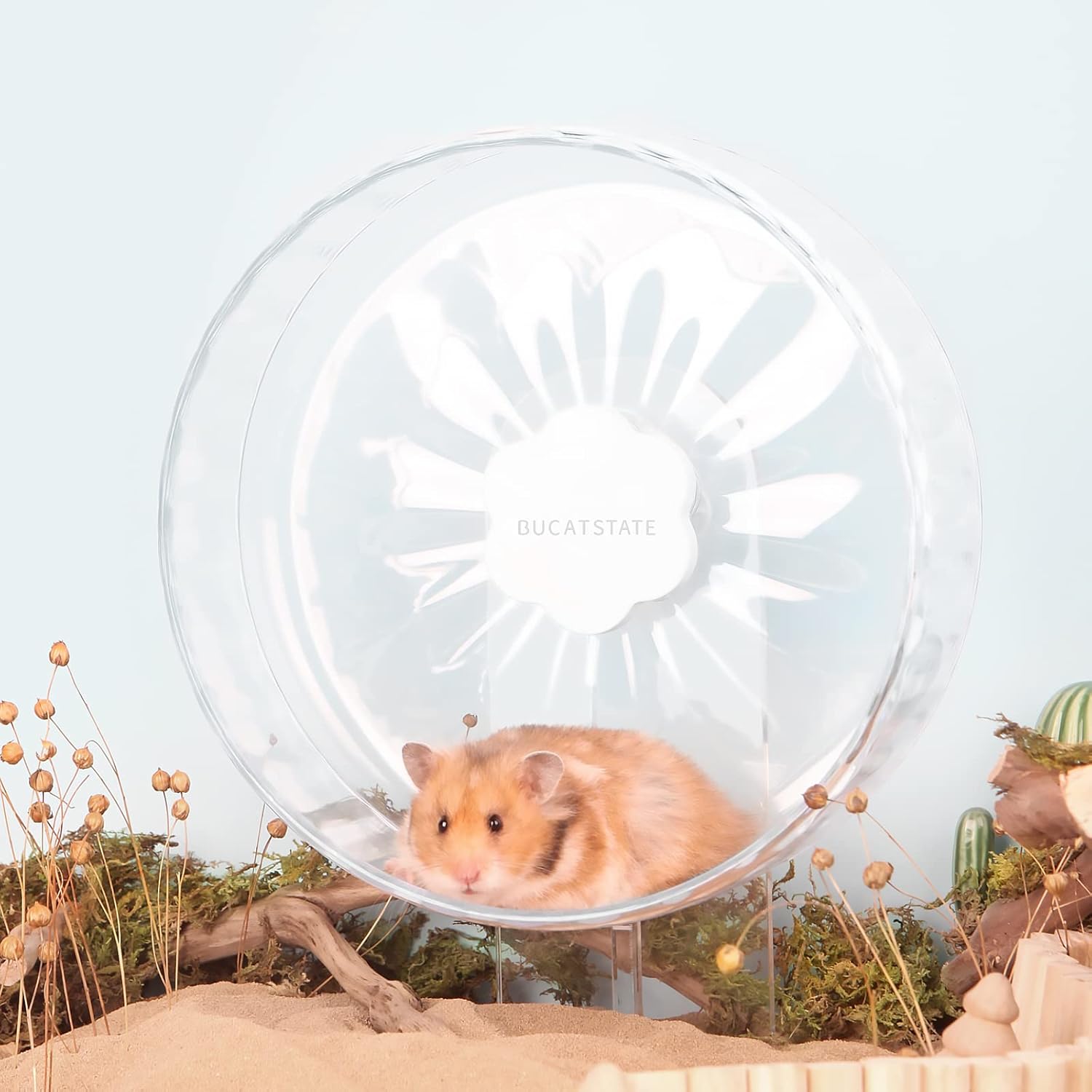 Bucatstate Hamster Exercise Wheel Super-Silent with Adjustable Base Dual-Bearing Cage Accessories Quiet Spinning Running Wheel for Dwarf Syrian Hamster Gerbils and Other Small Animals