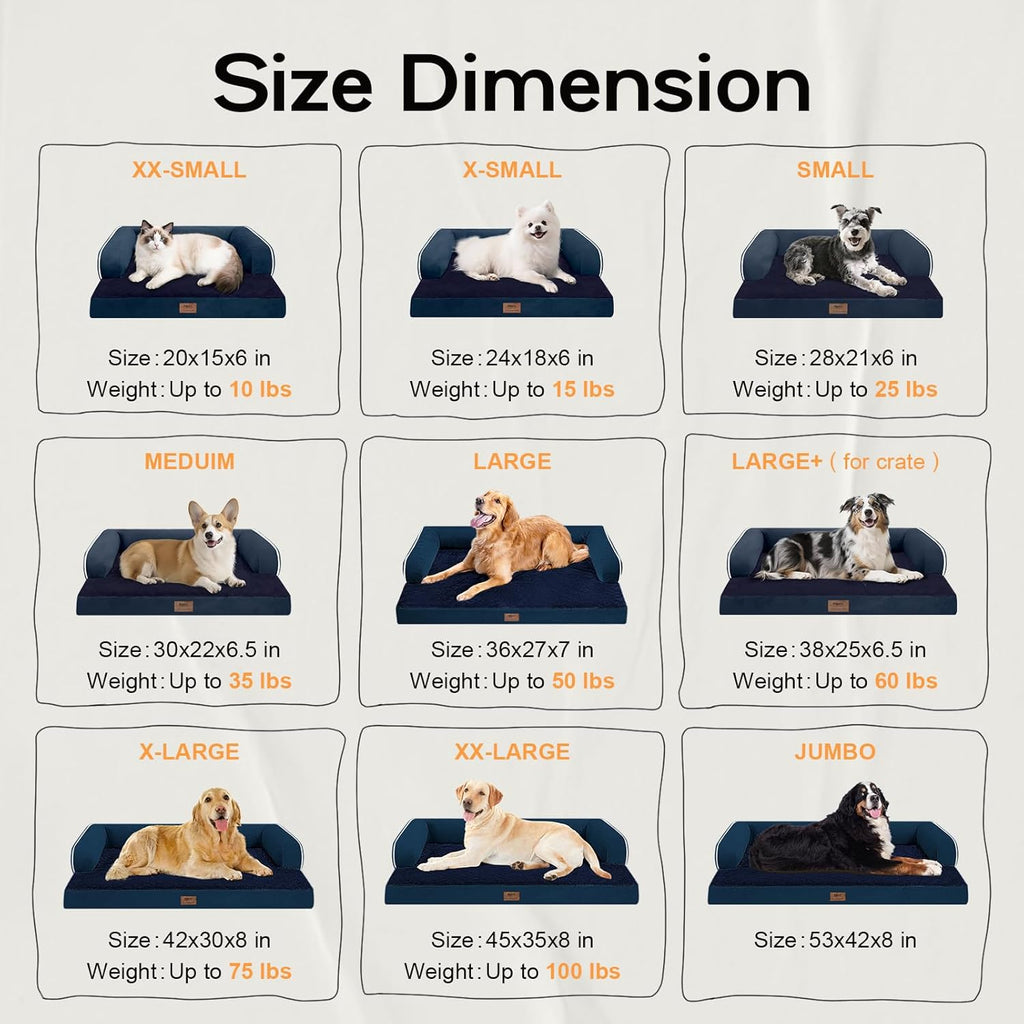Small Dog Bed Waterproof Orthopedic Dog Beds for Medium Sized Dogs Comfy Pet Cat Bed with Sides, Washable Removable Cover