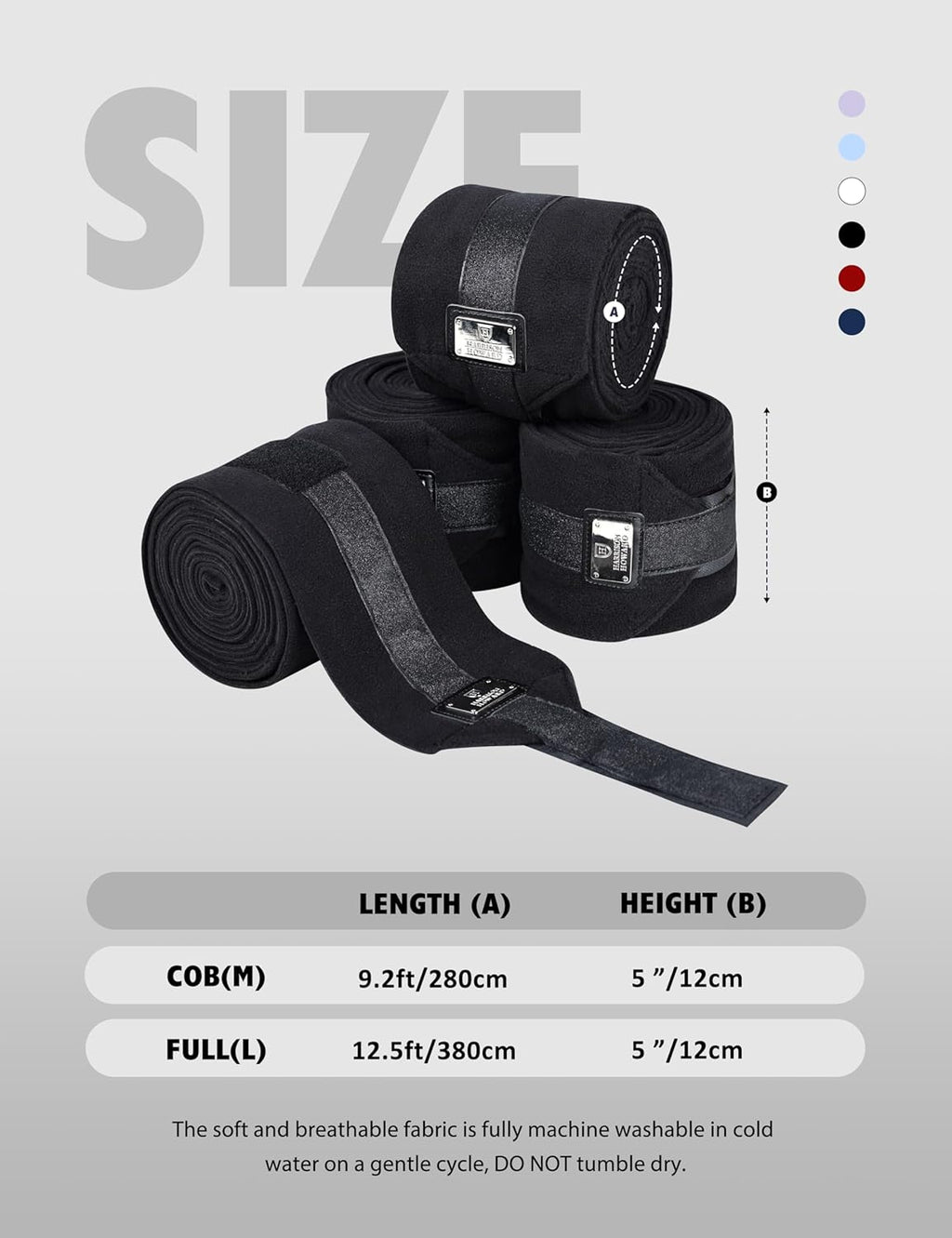 Harrison Howard Horse Polo Wraps Upgrade with Bling Leg Wraps for Horses 4-Pack Fleece Leg Wraps Stable Supplies Black M