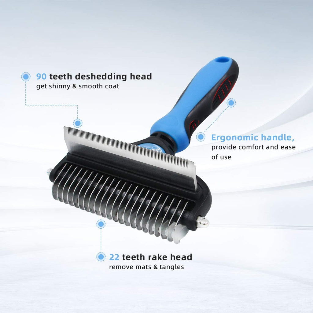 Pet Grooming Tool - 2 Sided Undercoat Rake for Cats & Dogs - Safe Dematting Comb for Easy Mats & Tangles Removing