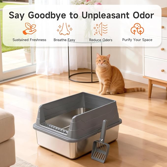 Stainless Steel Cat Litter Box, Odor Free Metal Litter Box - Image 3