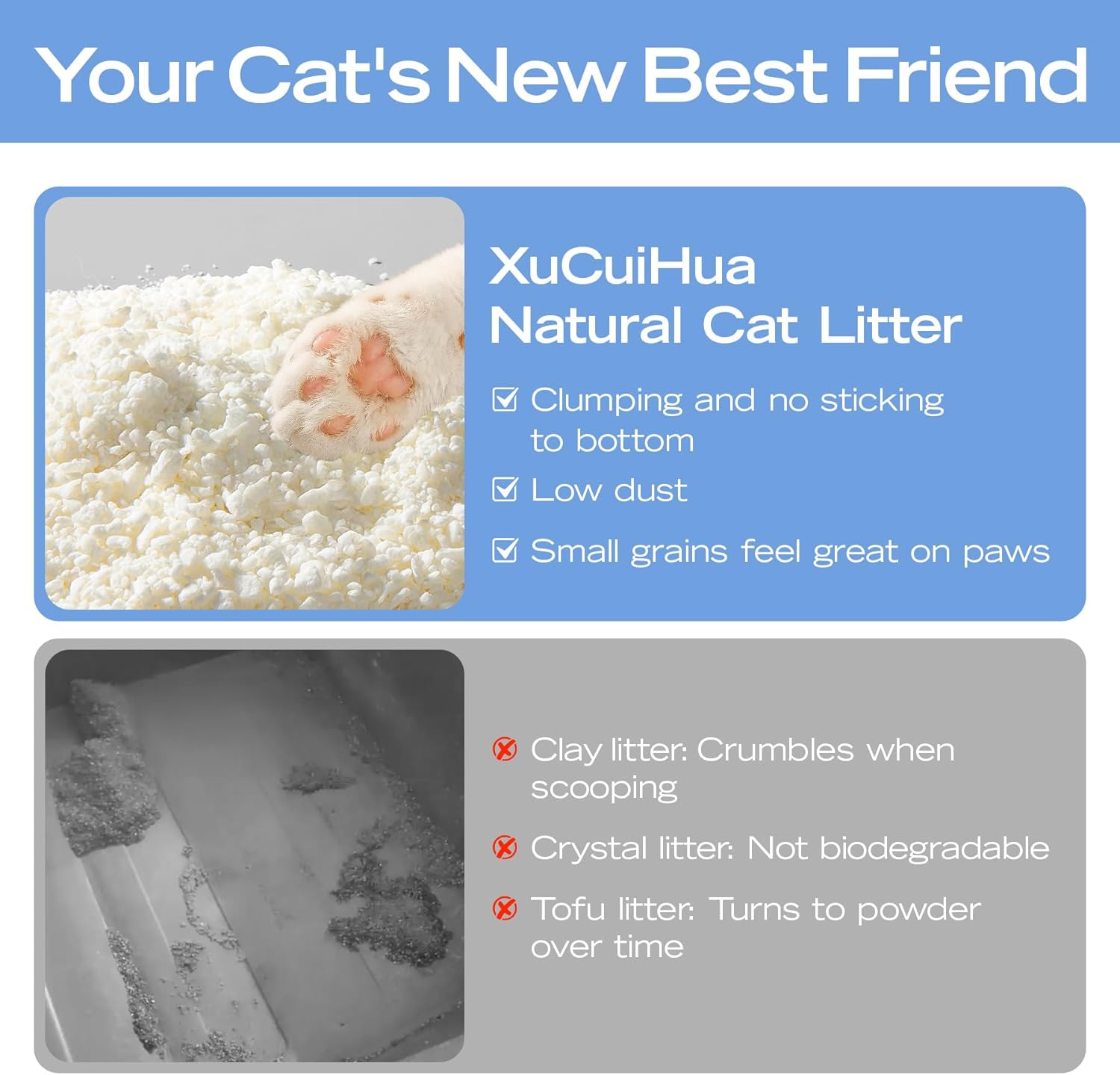 Natural Cat Litter Unscented, 100% Plant-Based, Strong Clumping Litter, Easy Scooping, Clumps Lift Cleanly, Low Dust, Corn & Cassava Litter, 5.5 LB