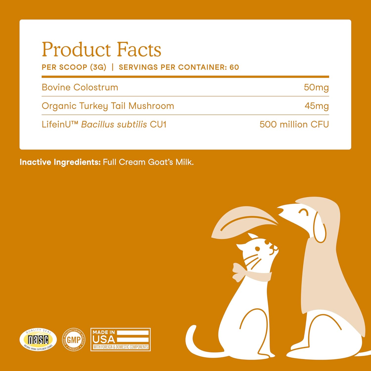 Fera Pets Immune Goat Milk for Dogs & Cats with Colostrum, Organic Turkey Tail Mushroom, & Probiotics - Improves Immune Response - for Picky Eaters - Powder - 60 TSP