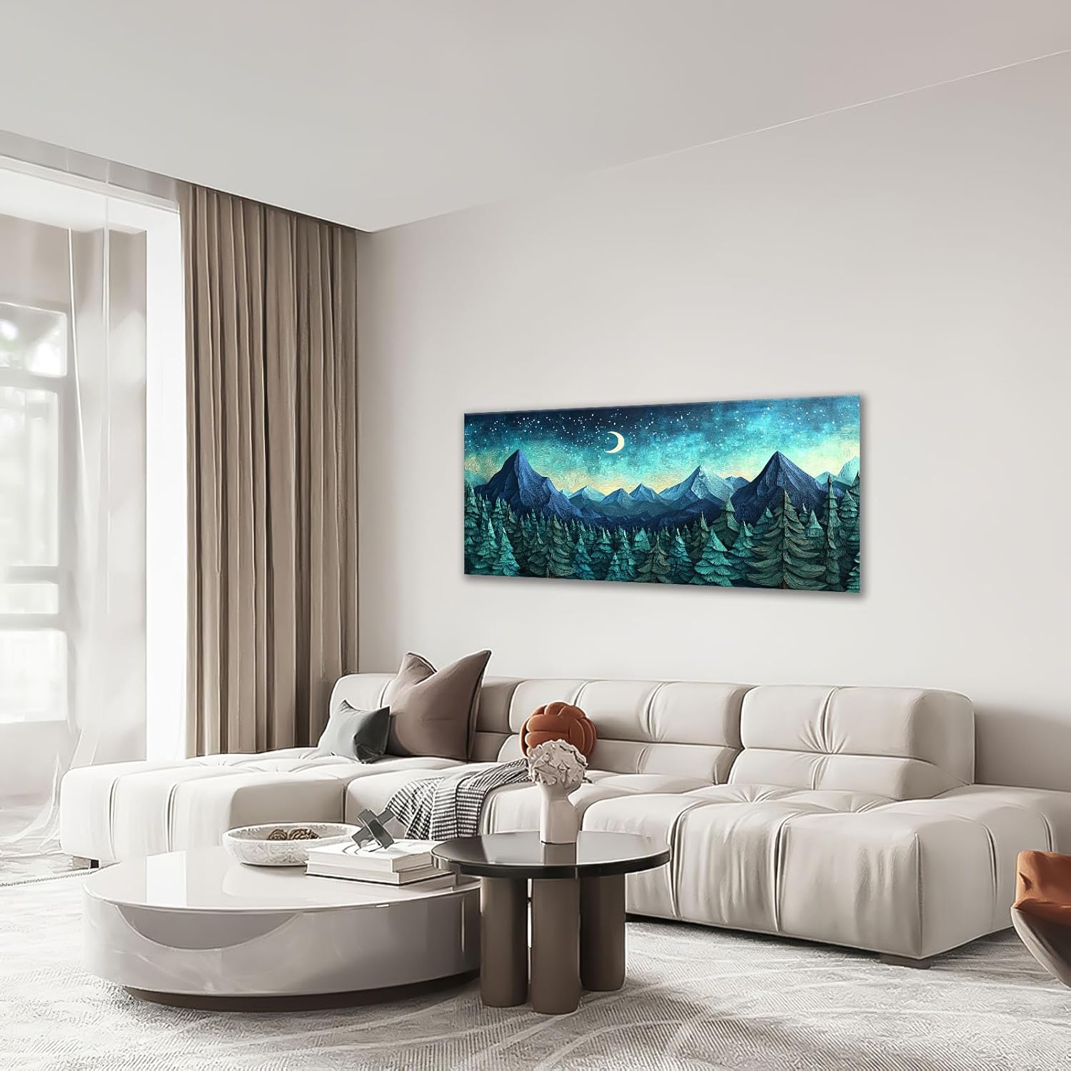 Quorin Abstract Mountain Large Wall Art Forest Moon Starry Night Sky Pictures Nature Landscape Wall Decor Canvas Print Painting Artwork for Bathroom Living Room Bedroom 30"x60"