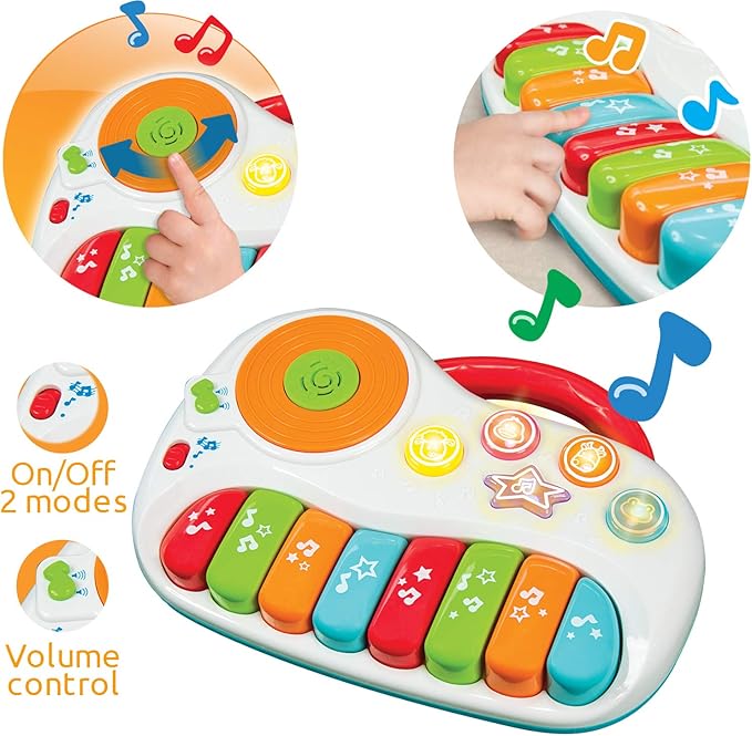 Musical Piano Toy for 1-3 Years Old Toddlers with Keyboard Note, DJ Mixer and Light-Up Buttons - Educational and Fun for Both Boys and Girl
