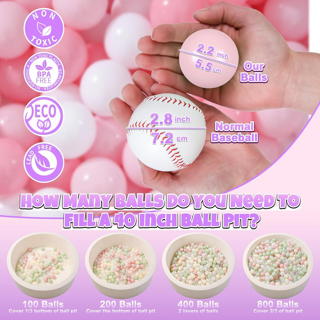 GOGOSO Ball Pit Balls 100 PCS for Toddles, Kids Plastic Balls for Ball Pit, Pool, Pink Party Accessories, Birthday Decoration, Crush Proof and Durable with Storage Bag