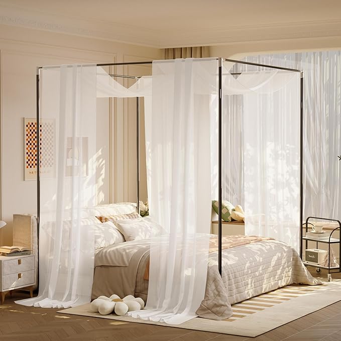 lazyzzz White Canopy Bed Curtains Princess Bed Canopy Scarf for Queen/King Metal Bed Frame,Wood Frame Bed, Bed Canopy for Girls Boys-2 Panel Sheer Curtain 39.4" W x 315" L