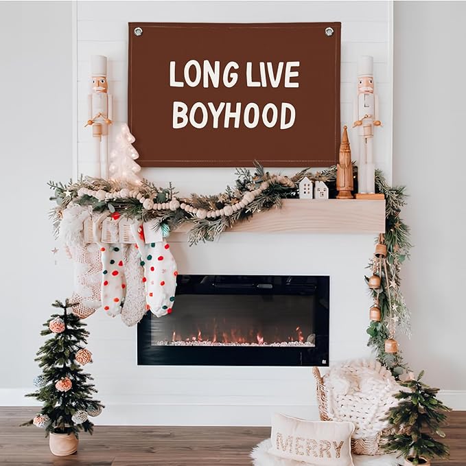 Lacama Long Live Boyhood Banner, Vintage Linen Wall Hanging Flag for Nursery Playroom, Toddler Boys Room Decor, 30x20 Inch