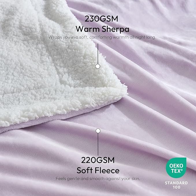 NANPIPER Warm Sherpa Blanket for Couch, Soft Fleece for Winter, Fuzzy Plush Throw Gift for Women, Lavender 50x60 Inches