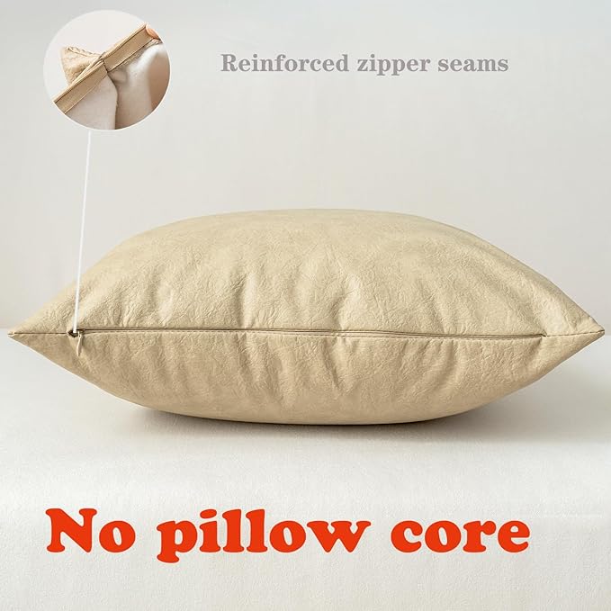 Pack of 4 Oversized Faux Leather Neutral Decorative Throw Pillow Covers 28x28 - Image 3