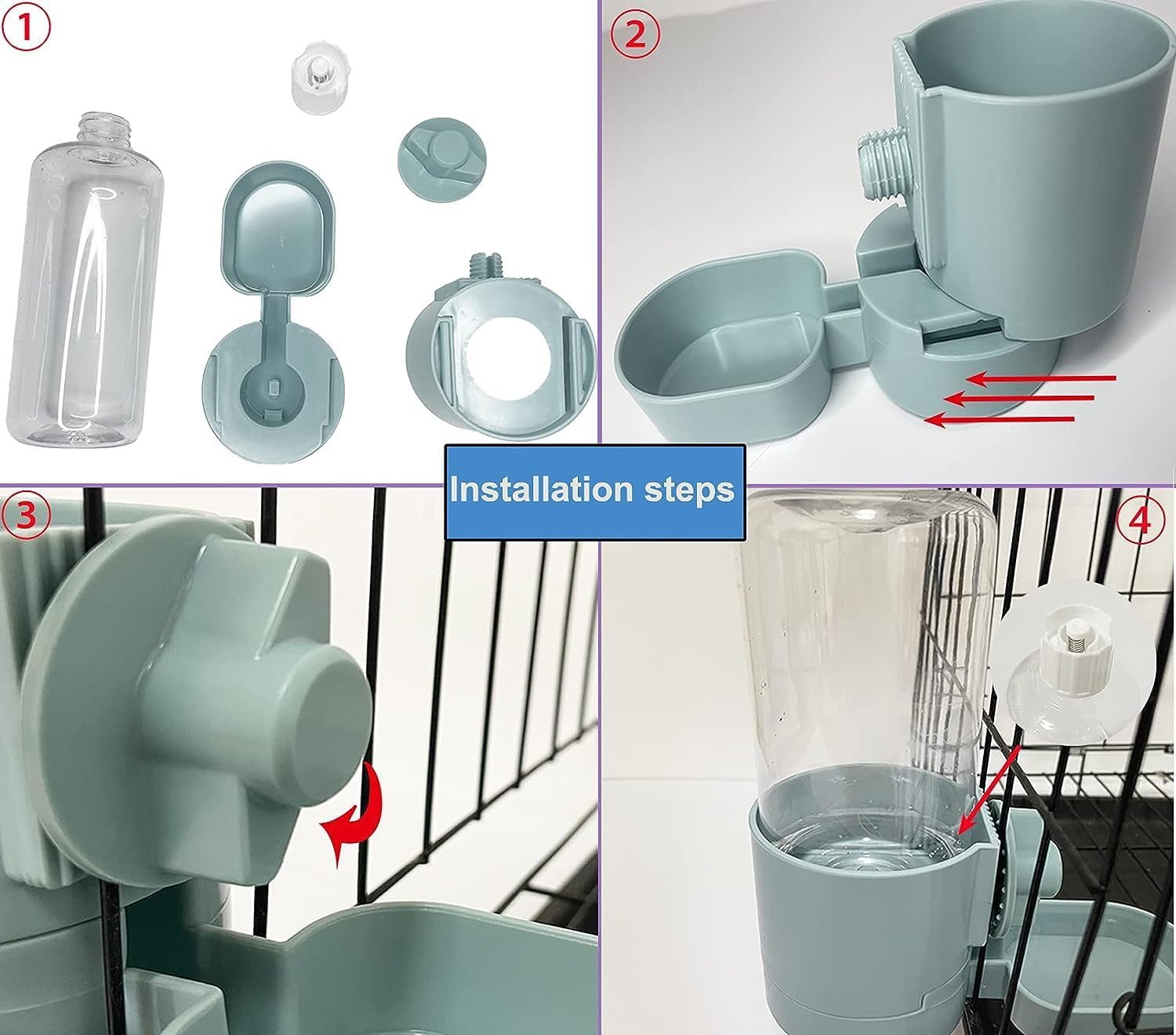 kathson 2Pcs Rabbit Water Bottle 17 OZ Bunny Hanging Water Fountain Automatic Guinea Pig Water Dispenser No Leak Drinking Feeder for Bunny Chinchilla Hamsters Cat Dog Small Animals(Blue)